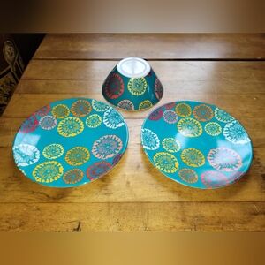 Summer 2012 Melamine Plates & Bowl Teal With Floral Design